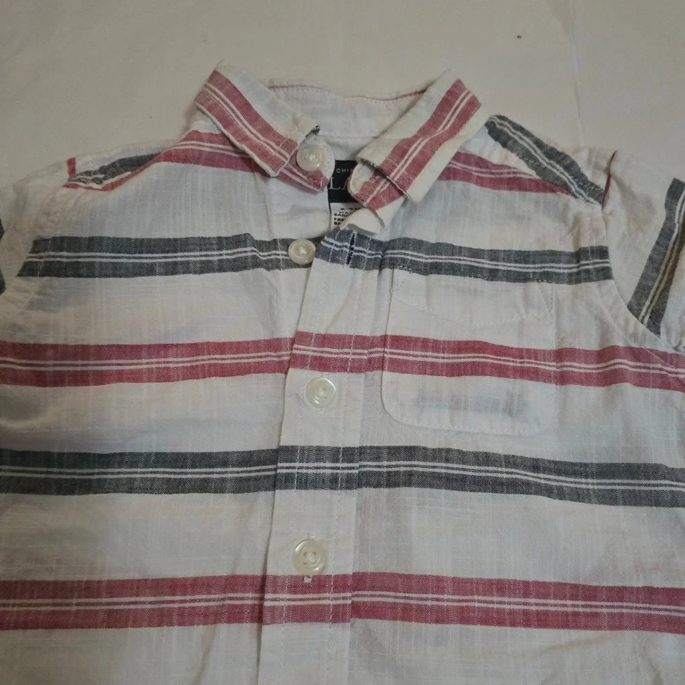 The Childrens Place Boys Red Navy White Striped Button Down Shirt 6-9M